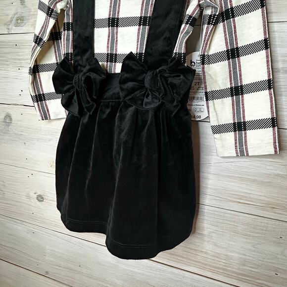 3/$12 2T Black Velvet Overall Dress with matching Long Sleeve Shirt and Tights - Picture 5 of 6